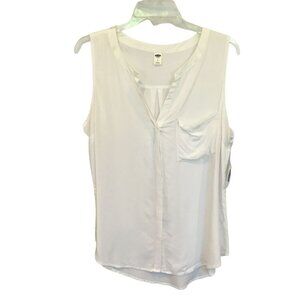 NWT Old Navy Women's V-neck Mandarin Collar White Blouse High-Low Hem Size Large